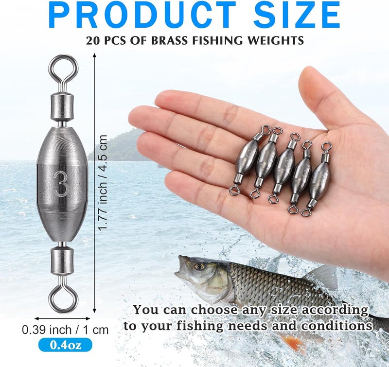 Seenelling 20 Pcs Brass Fishing Sinker Swivel Fishing Weights Saltwater Bullet Sinkers Drop Shot Weight Egg Sinkers with Swivel Rolling Removable Freshwater - Image 2